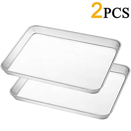 Baking Sheets Set of 2, Footek Cookie Sheets Baking Pans, Stainless Steel Toaster Oven Tray Pans, 12 × 9 ×1 inch, Healthy Non-toxic, Superior Mirror Finish, Easy Clean Dishwasher Safe
