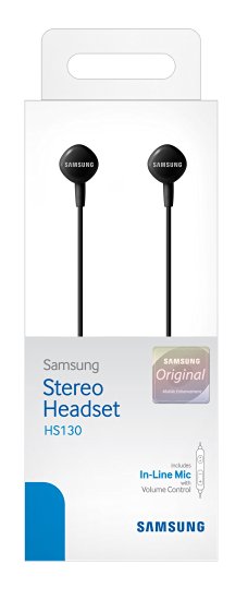 Samsung HS130 Wired Stereo Earbud 3.5mm universal headset with In-Line Multi-Function Answer/Call Button (Black)