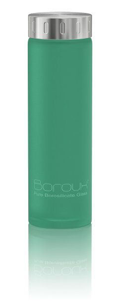 Boroux Spectrum 169 oz pure Borosilicate glass water bottle with exclusive sleeve-less protection in 10 colors from Silikote a silicone bonded directly to the glass
