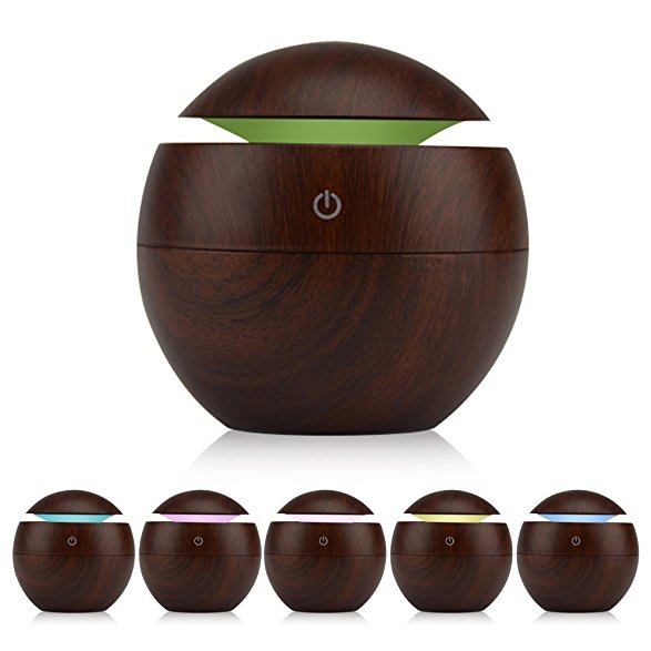 KBAYBO Humidifier Aroma Essential Oil Diffuser, 130ml Ultrasonic Cool Mist Humidifier with LED Night Light For Office Home Bedroom Living Room Study Yoga Spa (Dark wood)