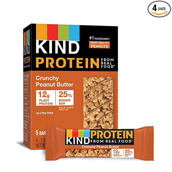 KIND Protein Bars, Crunchy Peanut Butter, Gluten Free, 12g Protein,1.76 Oz, 5 count, pack of 4