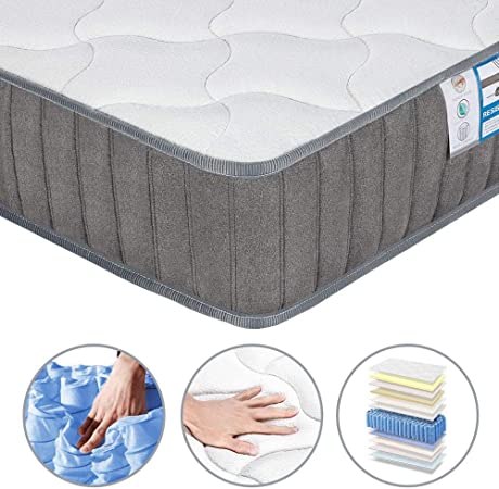 Yaheetech 4FT6 Double Mattress Memory Foam Mattress Topper Pocket Sprung Mattress with Tencel Cover,Medium Firm,8.7 Inch Depth