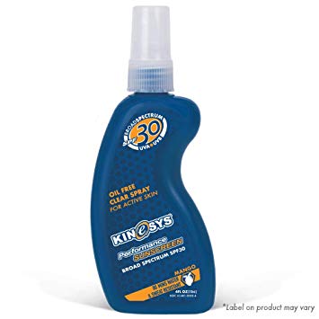 KINeSYS SPF 30 Mango Scented Clear Spray Sunscreen, Oil & Alcohol Free, Face & Body, Hypoallergenic, Family size, 4oz