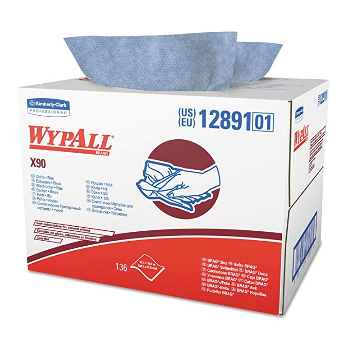 Wypall X90 Extended Use Wipers (12891), Reusable Wipes BRAG BOX, Blue Denim, 1 Box / Case, 136 Sheets / Box