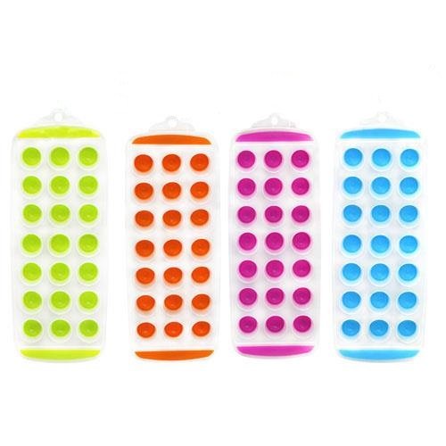 Set of 4 - 11'' Easy push Pop Out round mini Ice Cube Trays with flexible silicone bottom