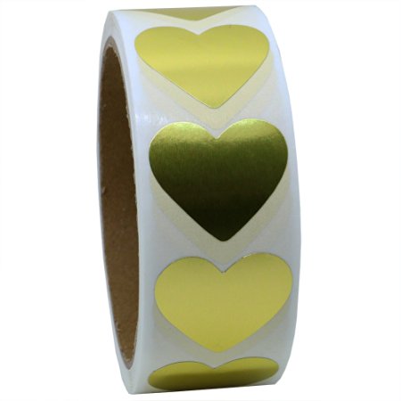 Hybsk Gold Labels 30mm Love Heart Natural Paper Stickers Adhesive Label 500 Per Roll (1 Roll)