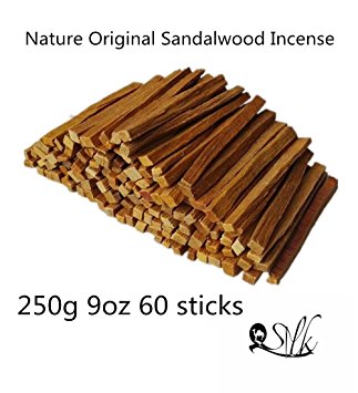 2500 Silk Art 100% Nature Original Wood Sandalwood 10cm Incense Pack 250g 60 Sticks for Yoga Zen Deep Meditation Feng Shui Air Fresh Purifying Cleansing Healing Stress Relief TXYM-250