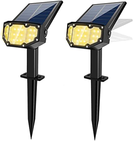 Solar Spotlight Outdoor Landscape Light 19 LED Waterproof with Adjustable Solar Panel and Adjustable Head Bright Warm Light 2-in-1 Powered Wall Light for Yard Walkway Driveway Garden 2 Pack