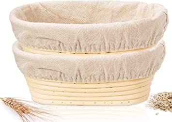 Bread Proofing Basket 2 Pack 10 Inch Oval Rattan Pastry Dough Sourdough Proofing Blooming Proving Basket Food Storage Basket Baking Tools