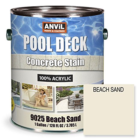 Anvil Pool Deck Concrete Stain Interior/Exterior 100% Acrylic Solid Color, Beach Sand, 1 Gallon