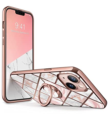 i-Blason Cosmo Snap Case Designed for iPhone 13 6.1 inch (2021 Release), Slim with Built-in 360° Rotatable Ring Holder Kickstand Supports Car Mount (Marble)