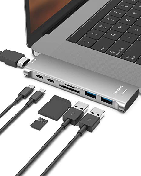 USB C Hub, 7 in 1 Type C Hub Adapter with 4K USB C to HDMI, SD/TF Card Reader, 87W Power Delivery, 2 USB 3.0 Ports for MacBook/MacBook Pro/Air 2016/2017/2018 /2019, Chromebook and More (7 IN 1 USB C Adapter)