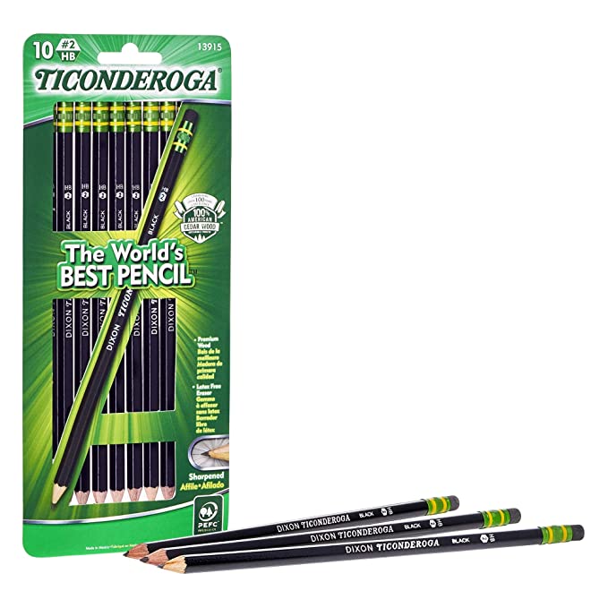 Ticonderoga Woodcase Pencils, No:2 Soft, Pre-Sharpened, Box of 10, Black (13915)