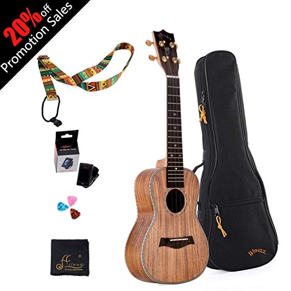 WINZZ 23" Concert Solid Koa Wood Ukulele for Professional Performance with All Accessories