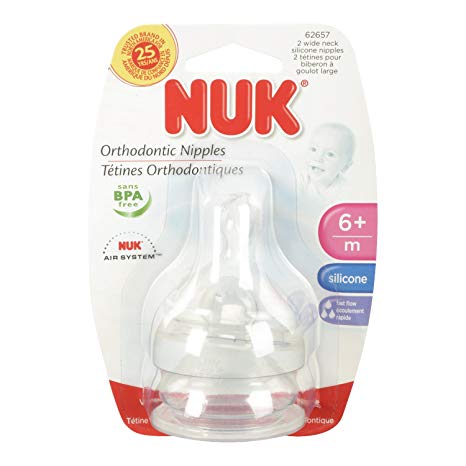 NUK Wide Neck Silicone Nipple, Fast Flow, Size 2, 2-Count (1 Package)