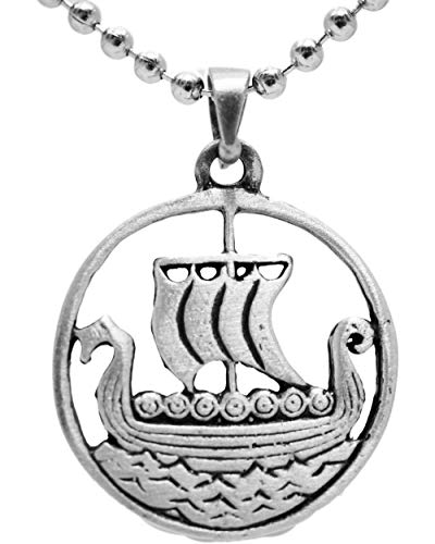 Exoticdream Medieval Viking Dovahkiin Viking Longboat Ship Norse Pewter Pendant Pendant Jewelry   24" Ball Chain