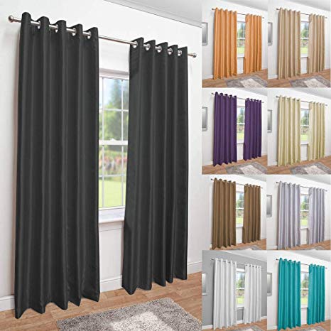 John Aird Luxury Faux Silk Fully Lined Eyelet Curtains (Black, 229cm Width x 137cm Drop (90"x 54")