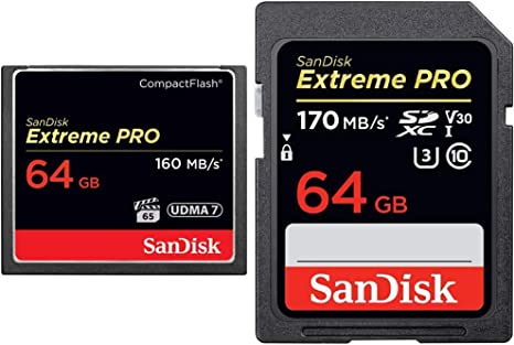 SanDisk Extreme PRO 64GB Compact Flash Memory Card UDMA 7 Speed Up to 160MB/s - SDCFXPS-064G-X46 & 64GB Extreme PRO SDXC UHS-I Card - C10, U3, V30, 4K UHD, SD Card - SDSDXXY-064G-GN4IN