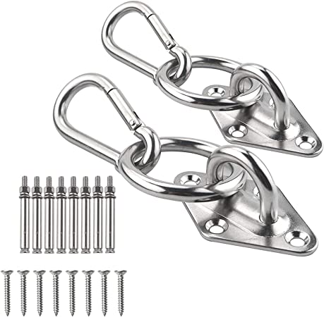 TooTaci Hammock Hanging kit,304 Stainless Steel Hammock Hooks,Ceiling Hooks Heavy Duty,M8 Pad Eye Plates with O-Ring,Hooks,Screws Bolts,Use for Ceiling Hammock,Wall Hammock Indoor Outdoor Swing Fixing