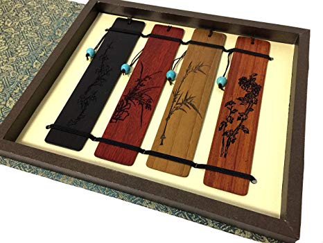 Unique Gifts - Olina Handmade Natural Wood Bookmark-best Gifts (Rosewood, Burmese Rosewood, Violet Sandalwood, Gold Phoebe--- Plum, Orchid, Bamboo and Chrysanthemum)
