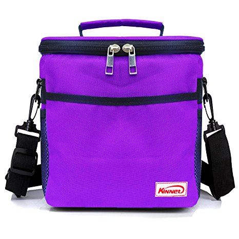 Insulated Lunch Cooler Bag Lunch box for Women, Men, Kids with Shoulder Strap, Front Pocket and Side Pocket by Kinnet (Purple)