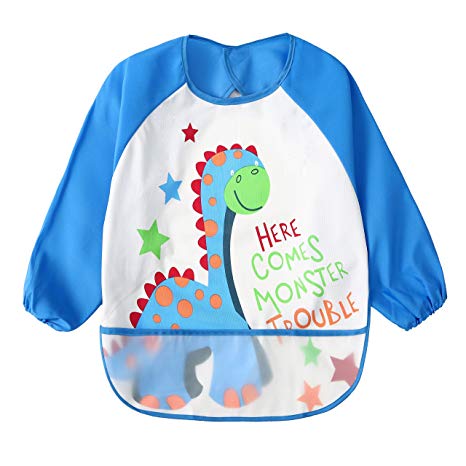 Baby Bibs Waterproof and Wipeable-Eat and Play Smock Apron(6-36 Months)