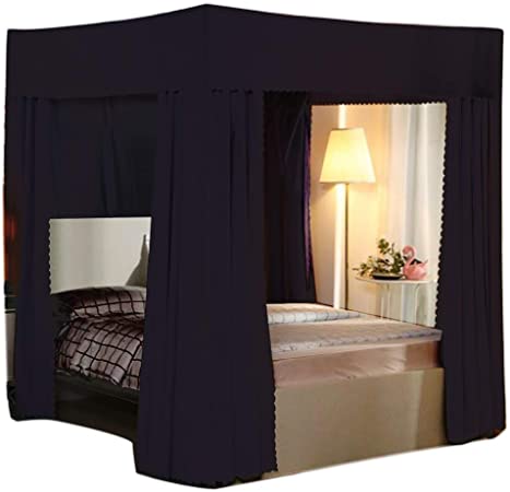 Obokidly Elegant Black Mosquito Net Or 100% Lightproof 4 Corner Post Bed Curtain Bedroom Decoration for Adults Girls Boys Bed Canopies Child Gift (Full, One Solid Black-Bed Curtain)