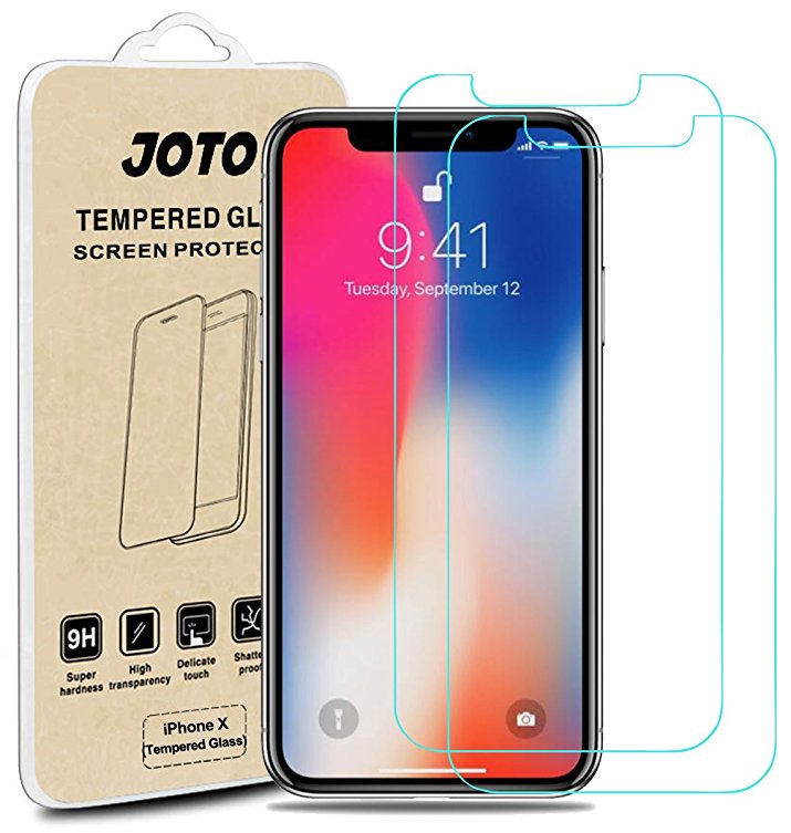 iPhone X Tempered Glass Screen Protector, JOTO Tempered Glass Screen Film Guard Rounded Edge Real Glass Screen Protector for Apple iPhone X / iPhone 10 2017 (2-Pack)