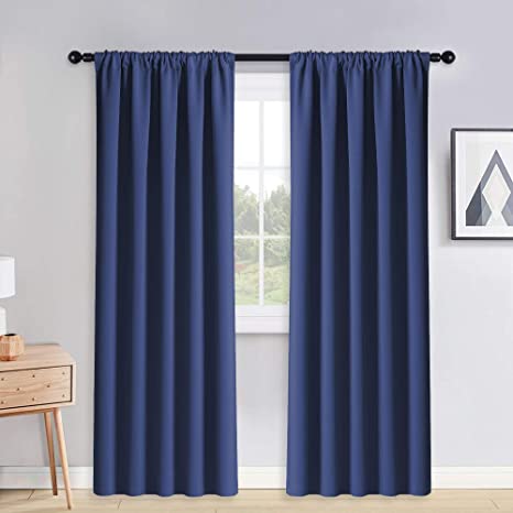 PONY DANCE Light Blocking Panels - Blackout Window Curtain Rod Pocket Thermal Insulated Curtains Energy Saving for Living Room/Bedroom, 52 Wide x 84 Long, Purplish Blue, 2 Pieces