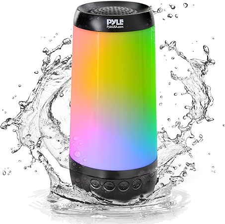 PyleUsa Floating Pool Speaker w/Lights Show, Waterproof Bluetooth Speaker, IP68, Crystal Clear Sound Quality, Surround Stereo Sound, Wireless 50 ft Range, for Shower, Hot Tub, Beach, Travel (Black)