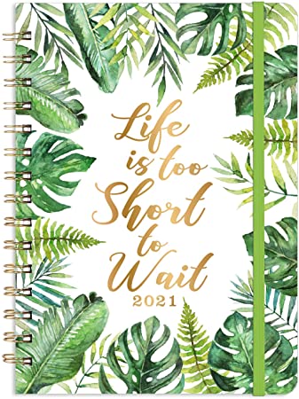 Planner 2021 - Weekly & Monthly 2021 Planner with Back Pocket, 6.4"x 8.5", Jan 2021 - Dec 2021, Flexible Hardcover, Strong Twin-Wire Binding, Tabs,Thick Paper, Elastic Closure, Inspirational Quotes