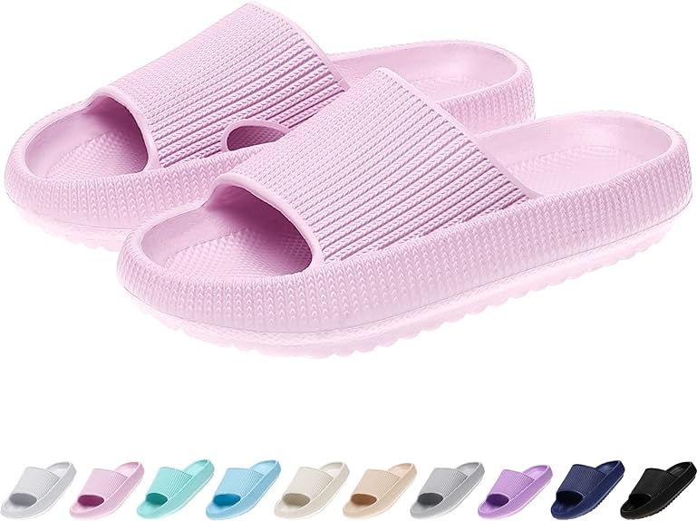 rosyclo Cloud Slides for Kids, Toddler Pillow Slippers Shower Bathroom Non-Slip Open Toe Super Soft Comfy Thick Sole Cozy Boys Girls Home House Cloud Cushion Slide Sandals for Indoor Outdoor Shoes