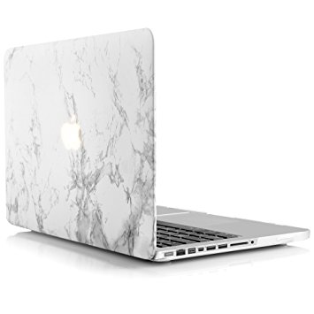 iDOO { For MacBook Pro 13 inch - With CD Drive: A1278 } Marble Pattern Case - Hard Print Frosted Rubber Coated Hard Shell - White