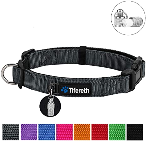 Tifereth Dog Collars Nylon Buckle Dog Collar Comfortable Dog Collar Padded and Light Weight 8 Colors Small Medium Large Sizes (Free Pet ID Tag)
