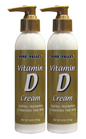 Pure Valley Vitamin D Cream Set of 2 - Moisturize & Nourishes & Hydrates Skin. Prevent Dry Skin and Wrinkles. Two 6oz Bottles with Pump.