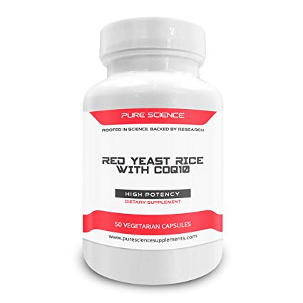 Pure Science Red Yeast Rice 600mg and CoQ10 100mg - Supports Cardiovascular and Immune Health - 50 Vegetarian Capsules