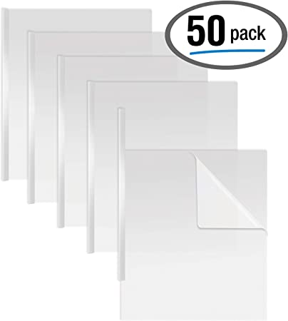 Sliding Bar Clear Report Covers, 50 Per Box, White Slider Bars, Durable 5 mil Poly Thickness, Letter Size, by Better Office Products, Transparent Report Covers with White Slider Bars, Box of 50