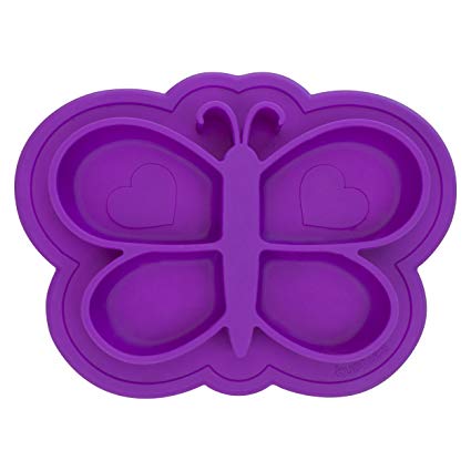 Kushies Siliplate, Silicone Suction Plate For Toddlers, BPA, PVC & Phtalate Free, Dishwasher, Microwave & Oven Safe, Non Slip, Non Skid Stay Put Feeding Dishes - Purple Butterfly (Violet)