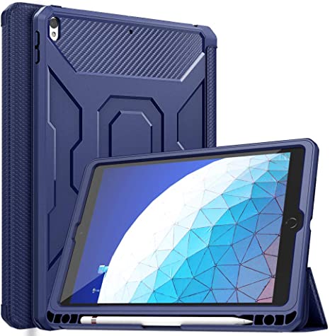 MoKo Case Fit New iPad Air (3rd Generation) 10.5" 2019/iPad Pro 10.5 2017, [Built-in Screen Protector] Full-Body Shockproof Smart Shell Trifold Stand Cover with Auto Sleep/Wake & Pencil Holder - Blue