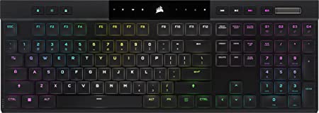 Corsair K100 AIR Wireless RGB Mechanical Gaming Keyboard - Ultra-Thin, Sub-1ms Slipstream Wireless, Low-Latency Bluetooth, Cherry MX Ultra Low Profile Keyswitches - NA Layout, QWERTY - Black