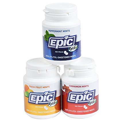Epic Dental 100% Xylitol-Sweetened Breath Mints, All 3 Flavors Bundle (180-Count Bottles, Pack of 3)