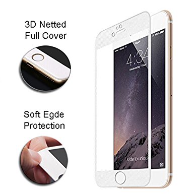 iPhone 6 Screen Protector, i-Kawachi(TM) 3D Full Cover Textured Surface Soft Curve Egde Ballistic Glass Screen Protector [3D Touch Compatible] for iPhone 6 6S (4.7" White)