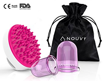 Anti Cellulite Silicone Suction Cups & Brush for Cupping Body Massage Therapy: 2pc. Vacuum Cup Set   Cellulite Remover Shower Brush by NOUVY