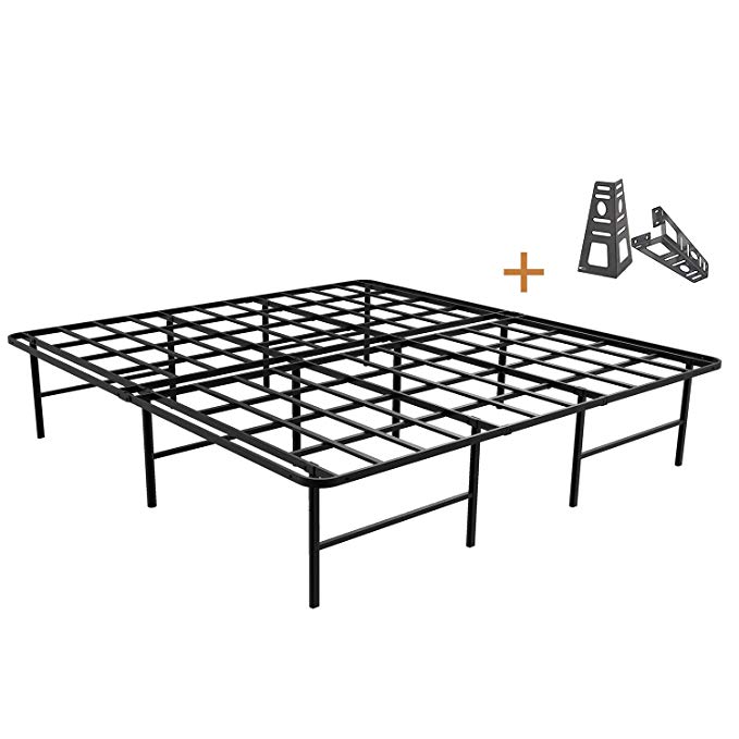 ZIYOO 16 Inch Platform Bed Frame Base, Mattress Foundation, Box Spring Replacement, Quiet Noise-Free, Headboard-Bracket Included, King