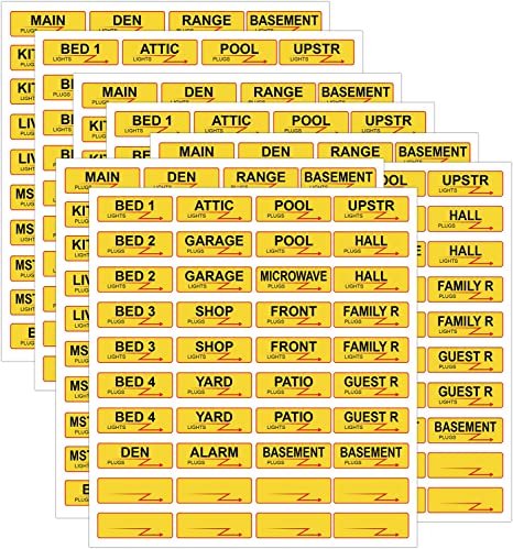 Yellow Circuit Breaker Box Labels 0.5 X 1.5 Inch Weatherproof Fuse Box Stickers 144 pcs Plugs and Lights Version Breaker Labels with 36 Blank Labels & 36 Pcs Circuit Breaker Directory Sign