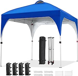 Yaheetech 8x8 Pop Up Canopy Tent with Vent, Easy Set Up Tent, Instant Sun Shelter Canopy with Wheeled Bag, 4 Sandbags, 8 Stakes & 4 Ropes, for Parties, Beach, Outdoor, Blue