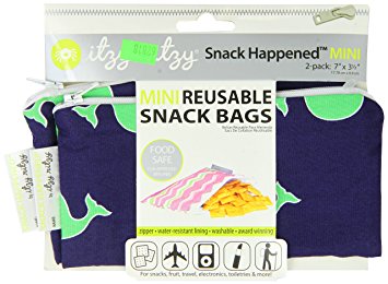 Itzy Ritzy Snack Happens Mini Reusable Snack Bag, Whale Watching Blue, 2-Count