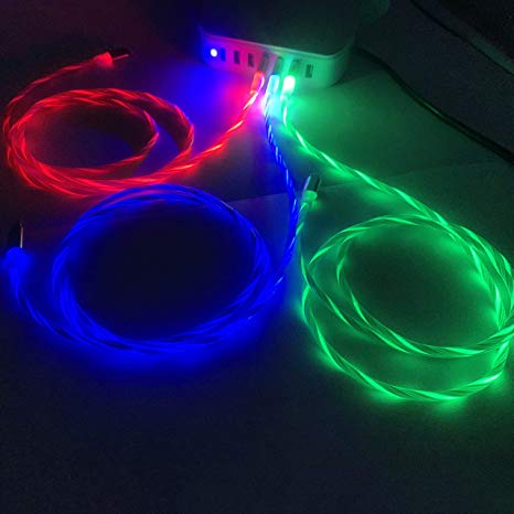 Awaqi 3 Packs 3.3ft Led Charger Cable Light Up USB Charging Cord Glow in The Dark Charger Cord for Phone XS MAX/XR/ 8 Plus (Blue/Green/Red)