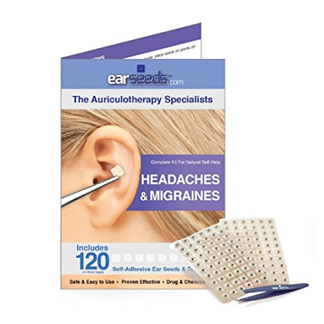 Earseeds Headache and Migraines Ear Seed Kit, Stainless Steel Tweezer, 120 Count