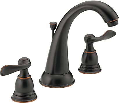 DELTA Windemere Widespread Bathroom Faucet Oil Rubbed Bronze, Bathroom Faucet 3 Hole, Metal Drain Assembly, Oil Rubbed Bronze B3596LF-OB